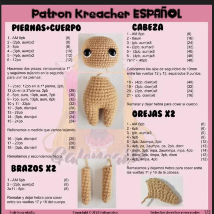 Patrón gratuito para tejer amigurumi de personaje con orejas grandes