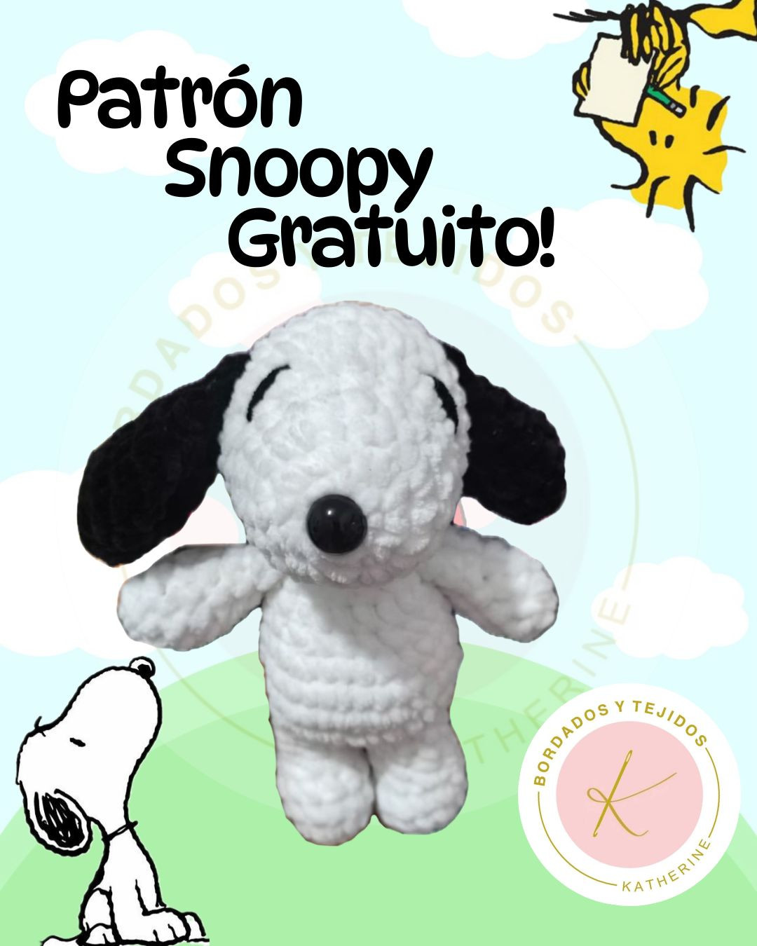 Patrón gratuito para tejer un muñeco de Snoopy a crochet.