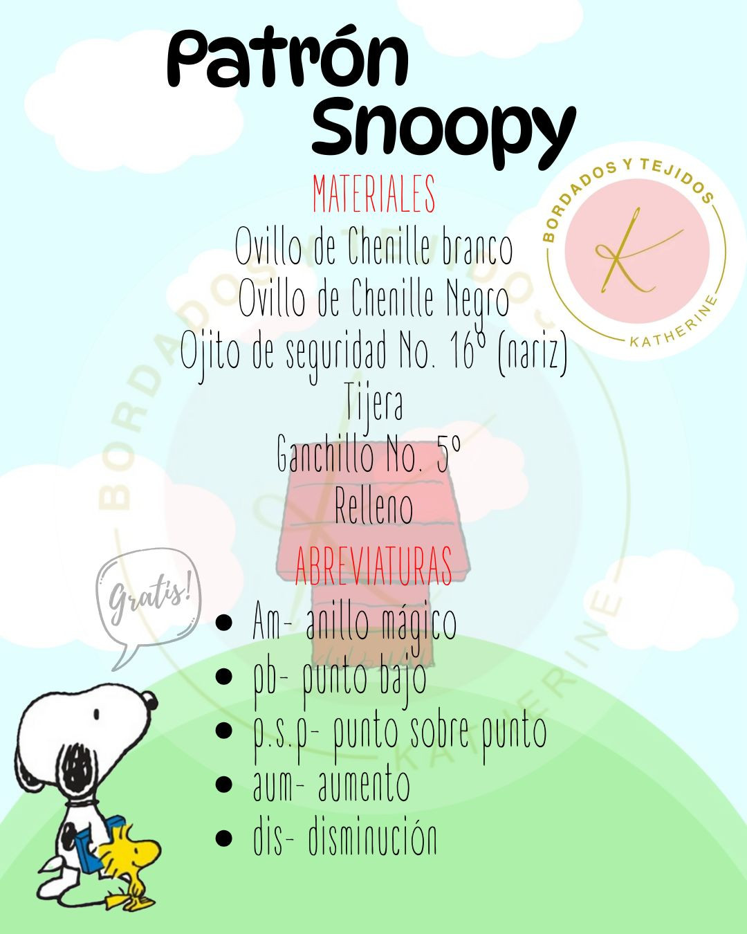 Patrón gratuito para tejer un muñeco de Snoopy a crochet.