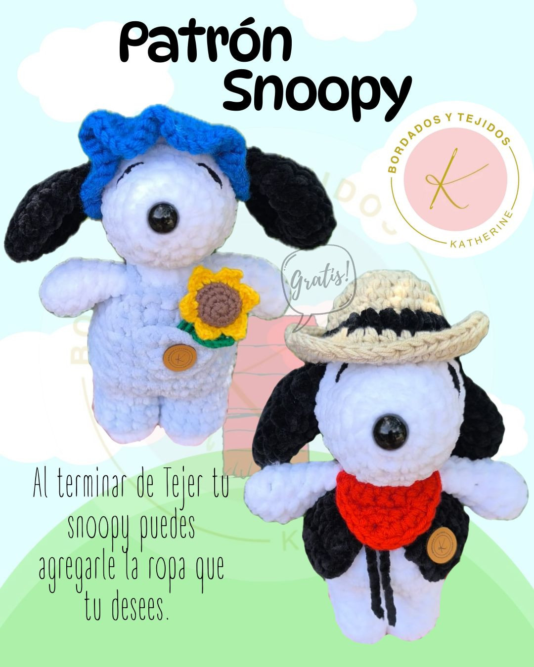 Patrón gratuito para tejer un muñeco de Snoopy a crochet.