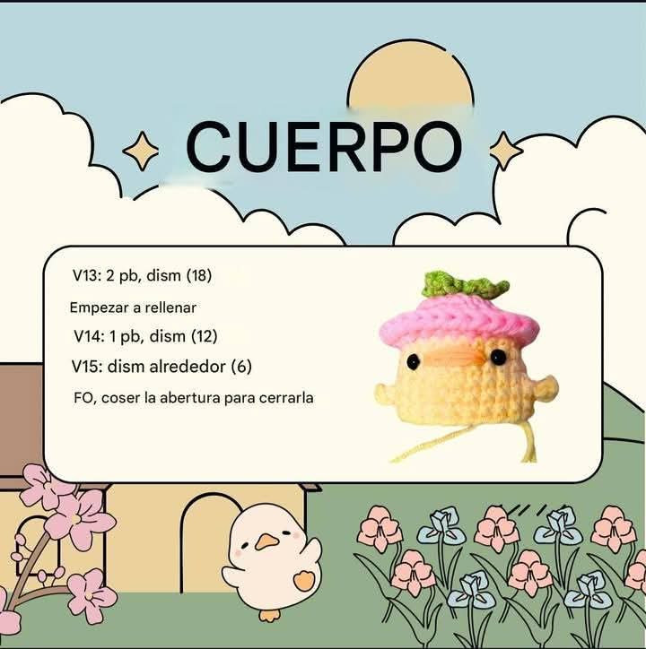 Patrón gratuito para tejer un pato de fresa a ganchillo.
