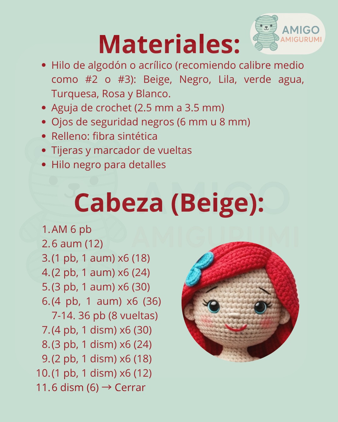 Patrón para crear una sirenita amigurumi colorida y encantadora