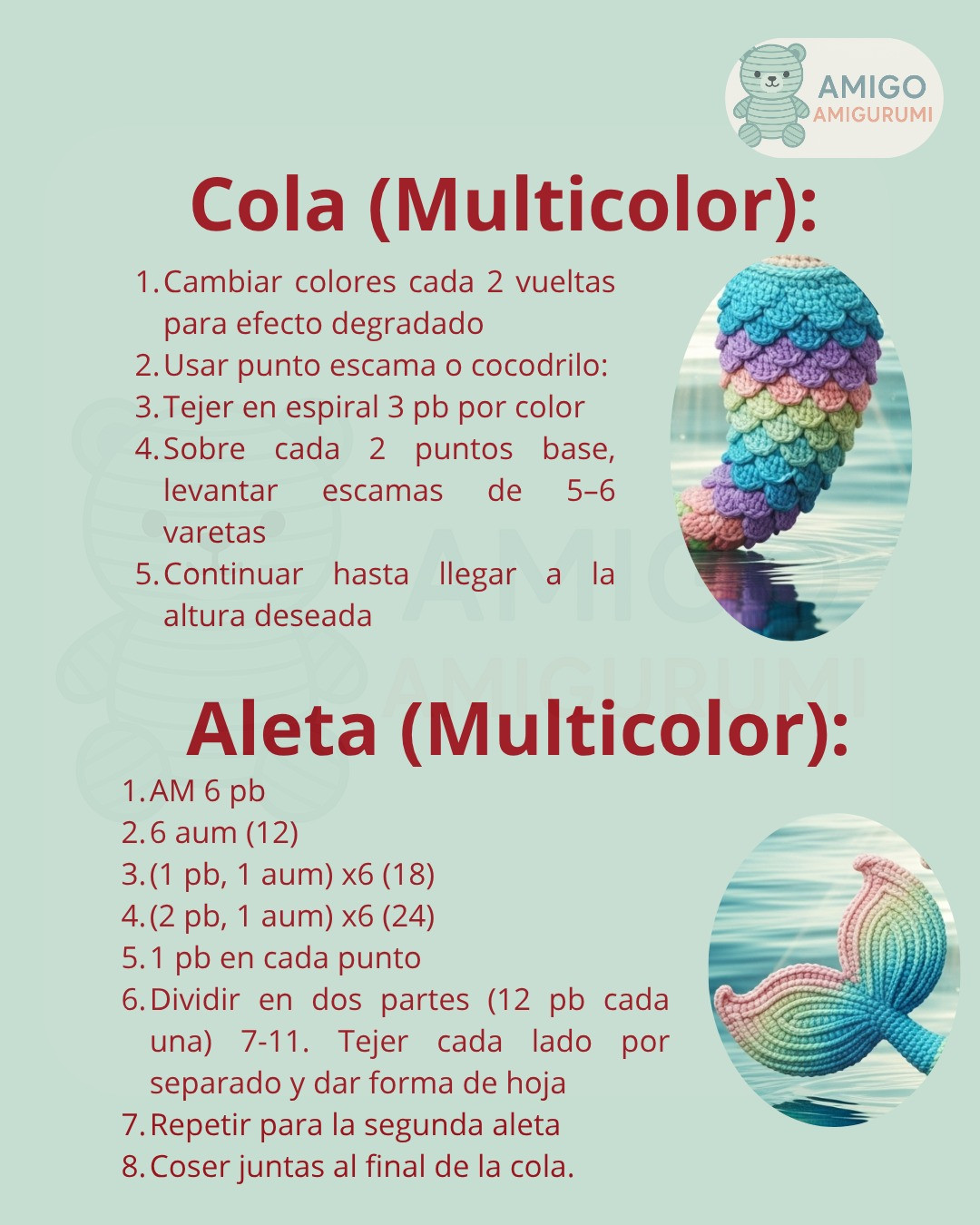 Patrón para crear una sirenita amigurumi colorida y encantadora