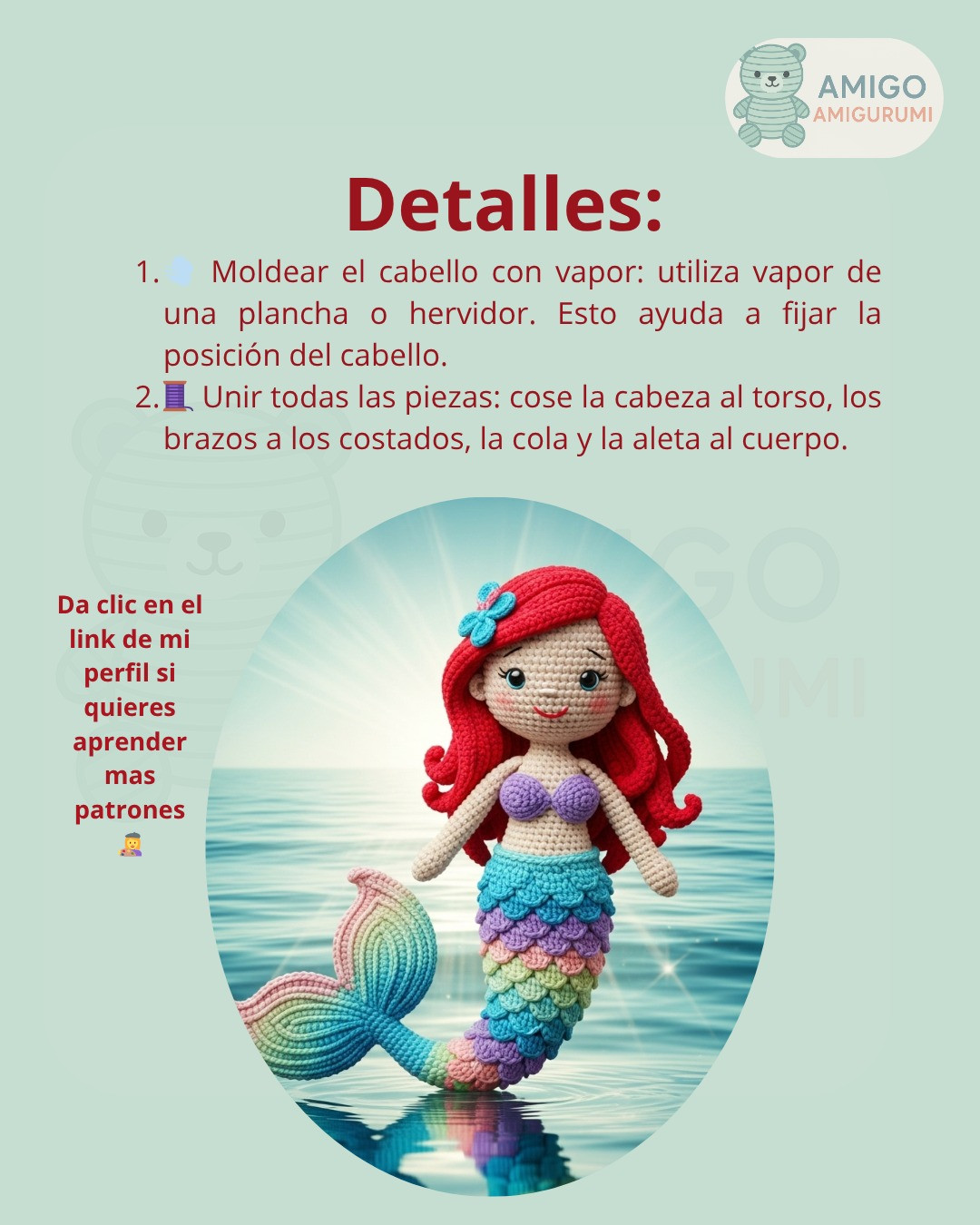 Patrón para crear una sirenita amigurumi colorida y encantadora