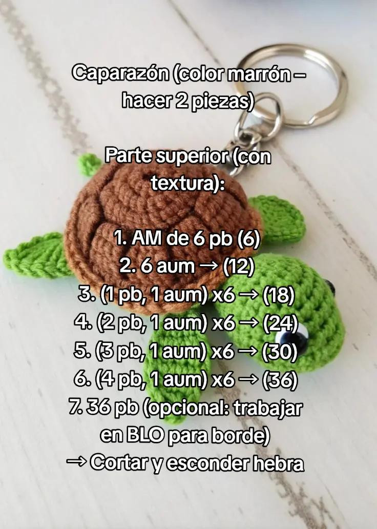 Patrón para Crear una Tortuga Amigurumi Llavero con Instrucciones Detalladas