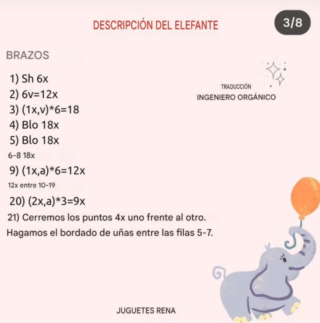 Patrón traducido del elefante de ganchillo en ropa de verano