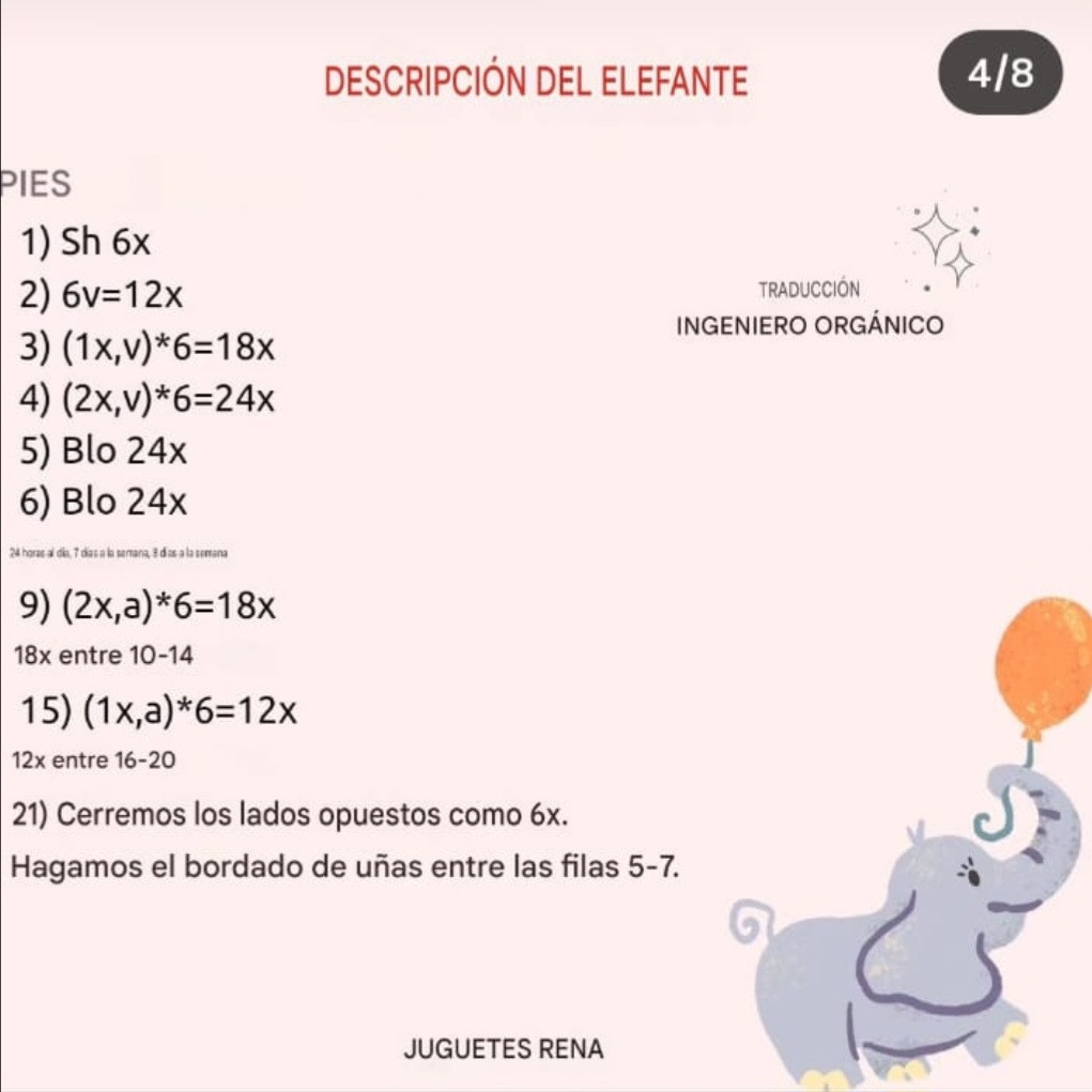 Patrón traducido del elefante de ganchillo en ropa de verano