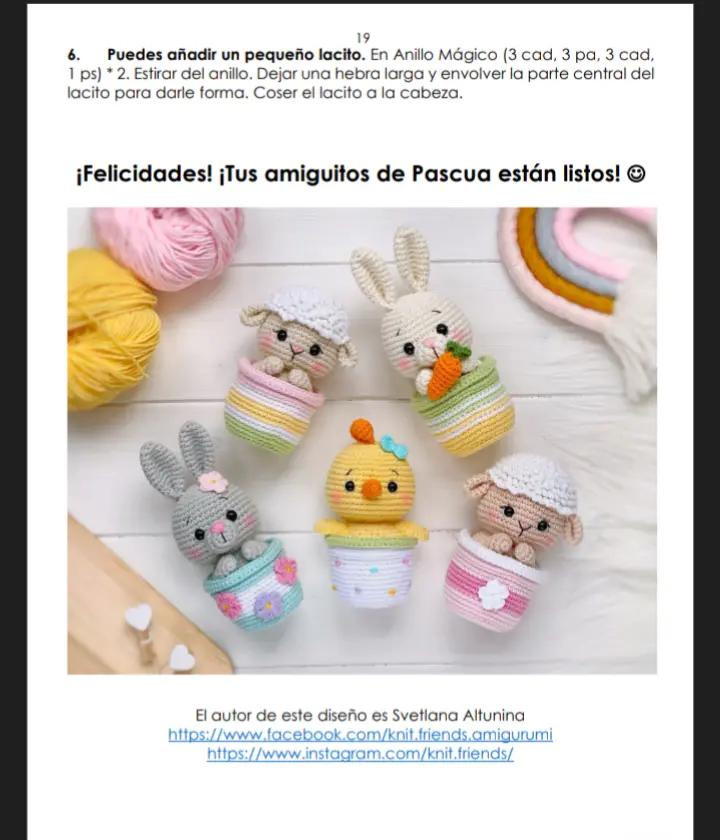 Patrones de amigurumis de Pascua: conejos, pollitos y corderos adorables