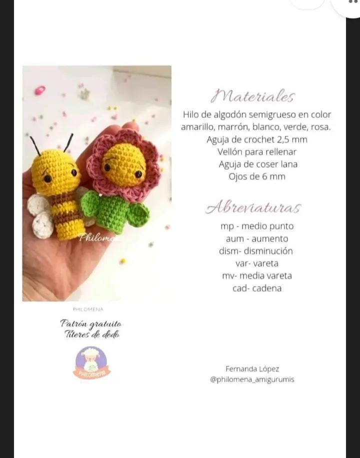 Patrones de títeres de abeja y flor en amigurumi para principiantes