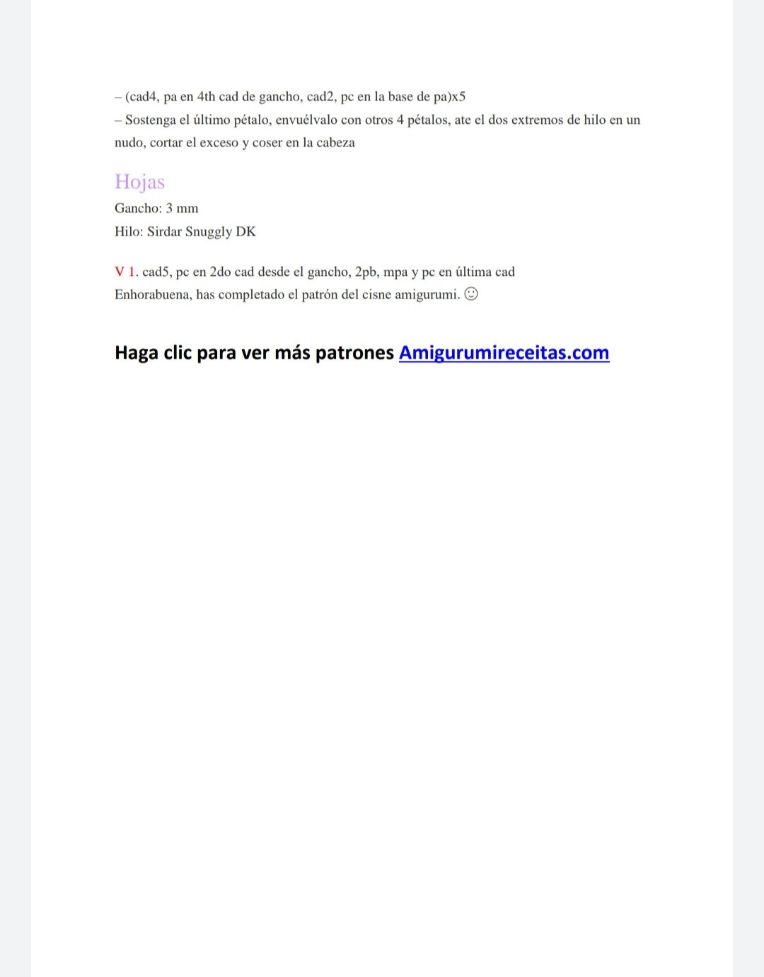 PDF Patrón Gratis para Tejer un Cisne Blanco Amigurumi