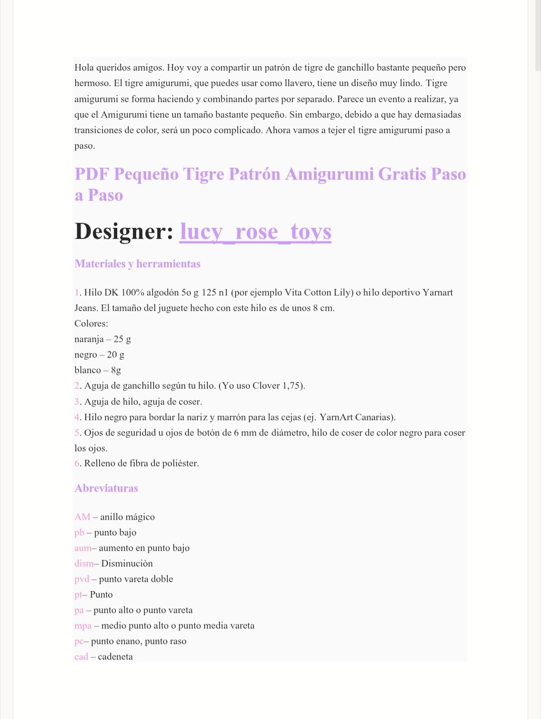 Pequeño Tigre Amigurumi: Patrón Gratis en PDF para Principiantes