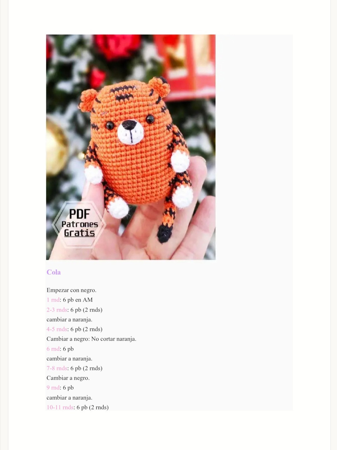 Pequeño Tigre Amigurumi: Patrón Gratis en PDF para Principiantes