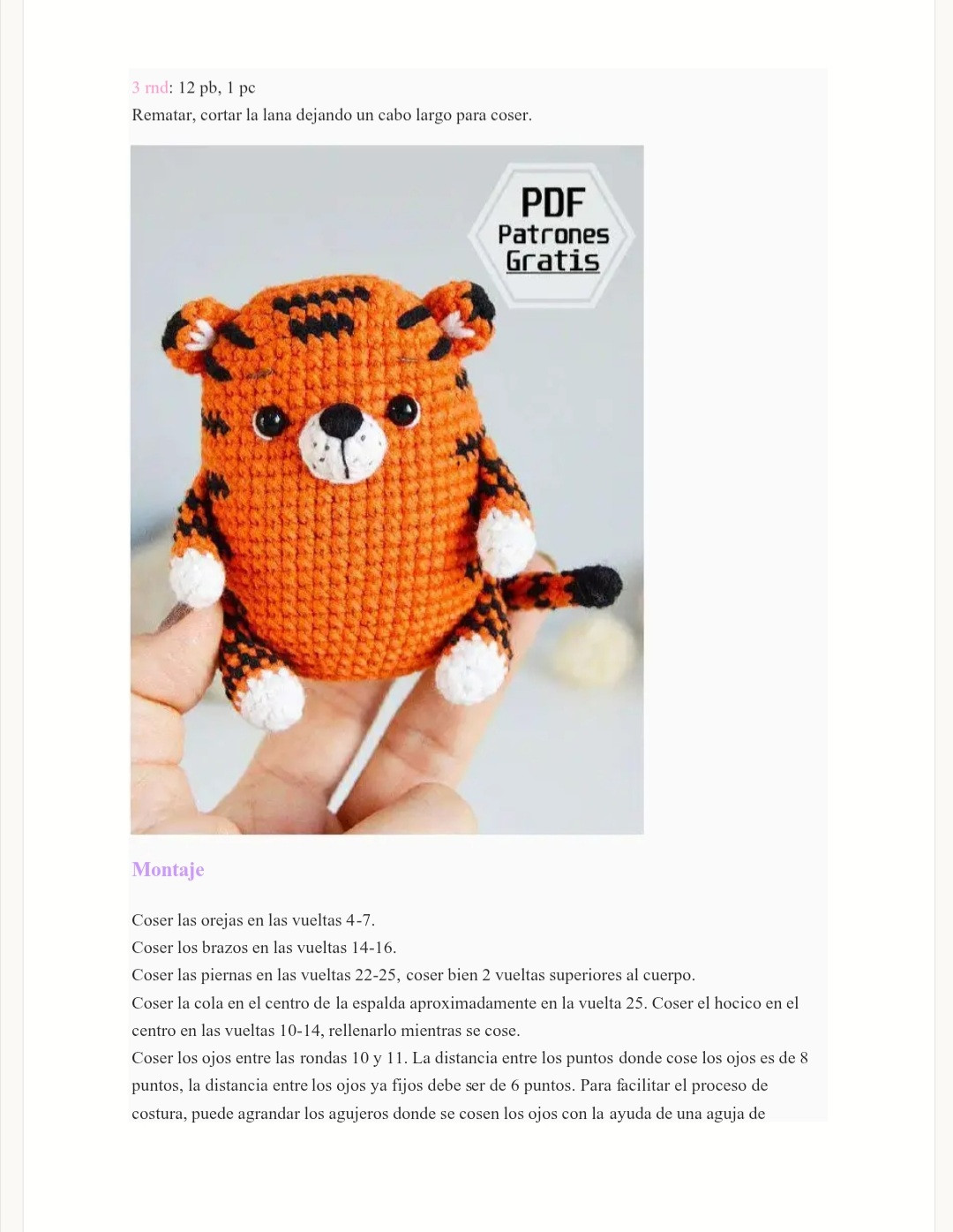 Pequeño Tigre Amigurumi: Patrón Gratis en PDF para Principiantes