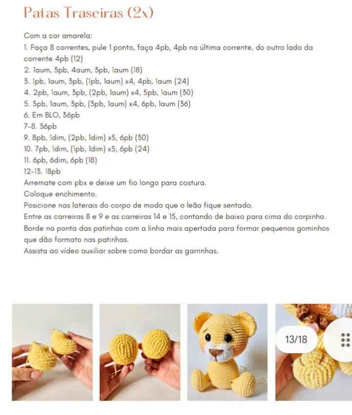 plaintext Amigurumi de Leão Fofo: Guia Completo para Crochê Iniciante