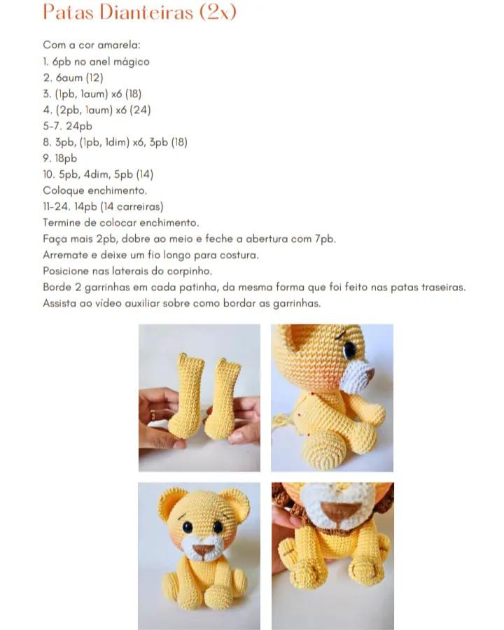 plaintext Amigurumi de Leão Fofo: Guia Completo para Crochê Iniciante