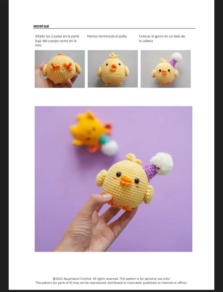 Pollito de Amigurumi con Sombrero Festivo: Patrón Fácil y Divertido