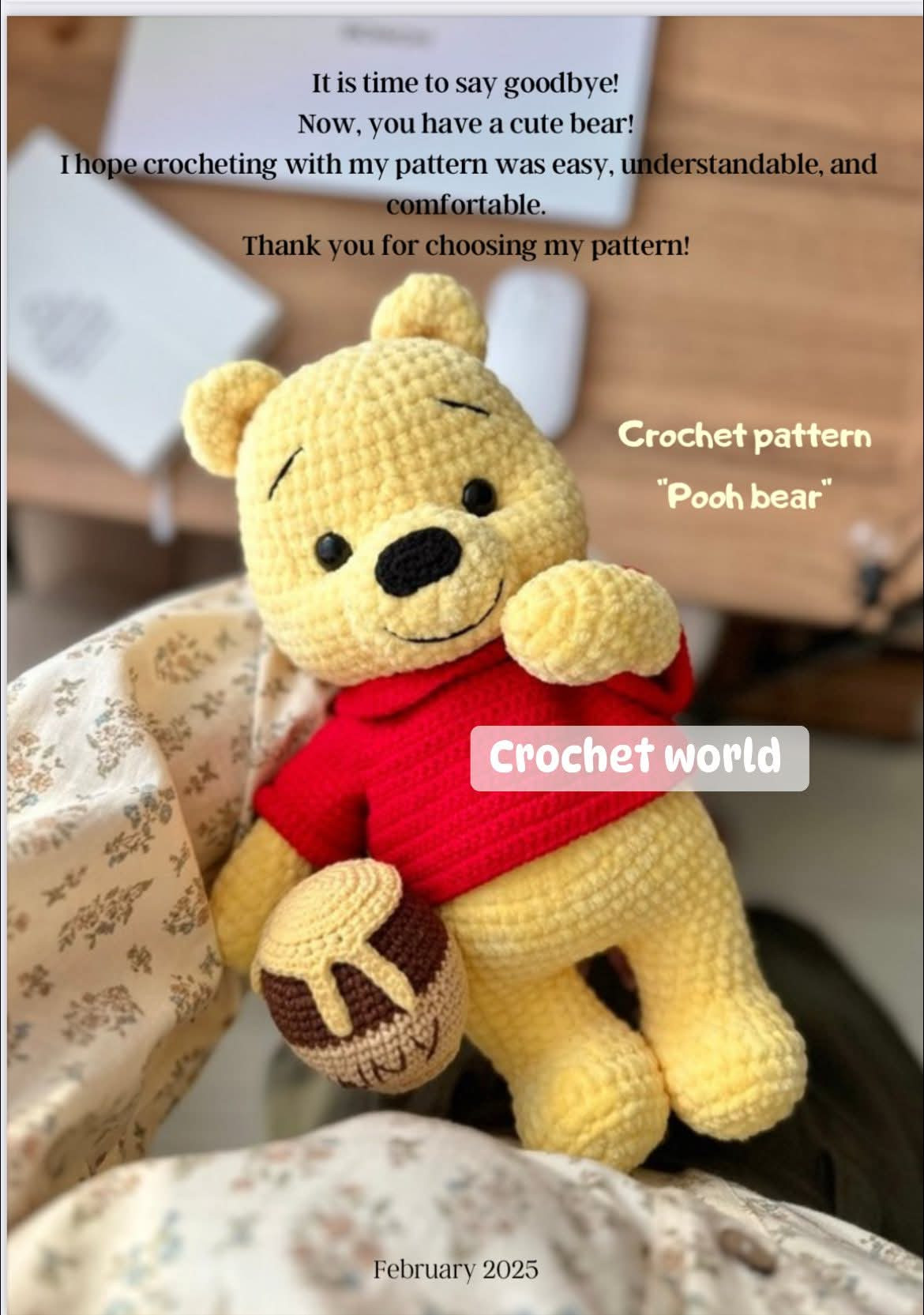 Pooh Bear Crochet Pattern for Toy and Honey Pot