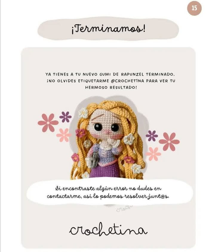 Rapunzel de crochet con flores en su cabello