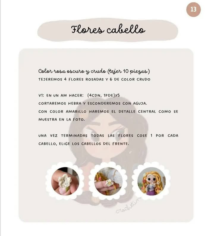 Rapunzel de crochet con flores en su cabello