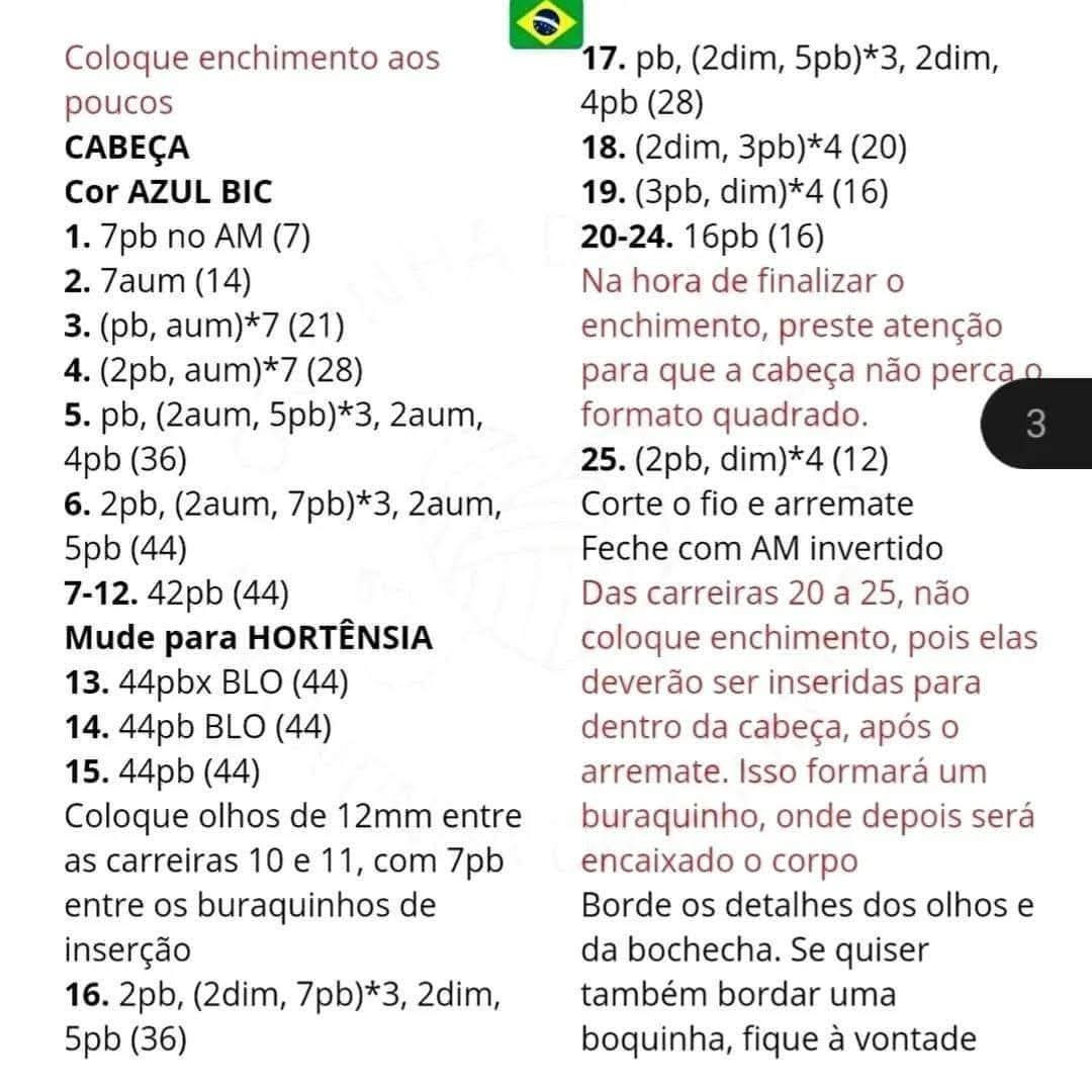 Receita Amigurumi de Personagem Azul com Orelhas Grandes