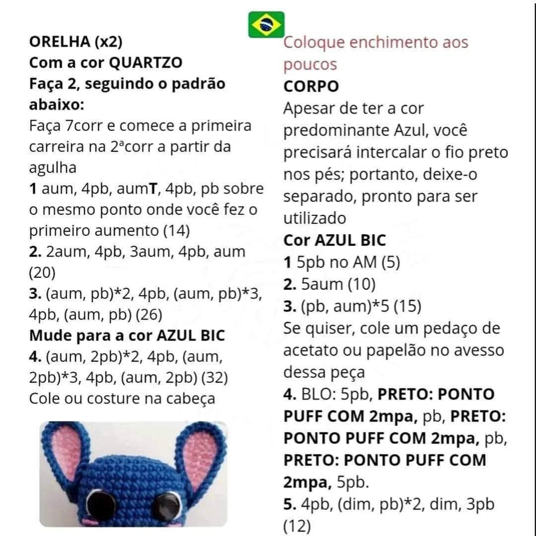 Receita Amigurumi de Personagem Azul com Orelhas Grandes