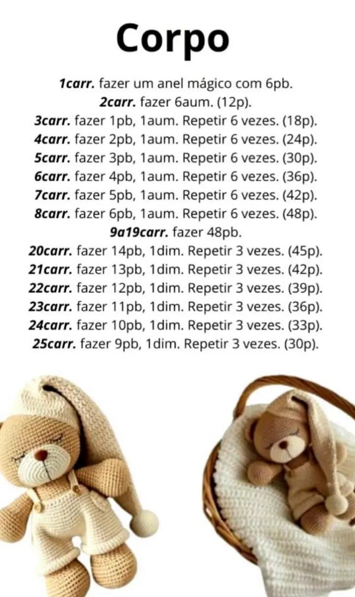 Receita Completa de Amigurumi: Urso Dorminhoco em Crochê