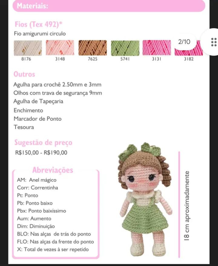 Receita de Amigurumi: Boneca de Crochê "Laila" com Vestido Verde