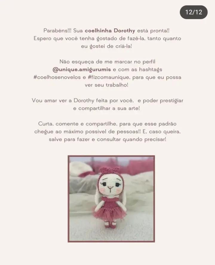 Receita de Amigurumi: Coelhinha Bailarina Dorothy com Vestido Rosa