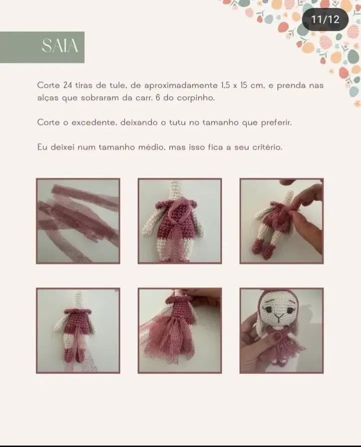 Receita de Amigurumi: Coelhinha Bailarina Dorothy com Vestido Rosa