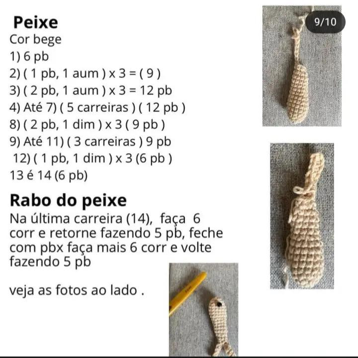 Receita de Amigurumi: Gatinho Verde com Peixe em Balanço