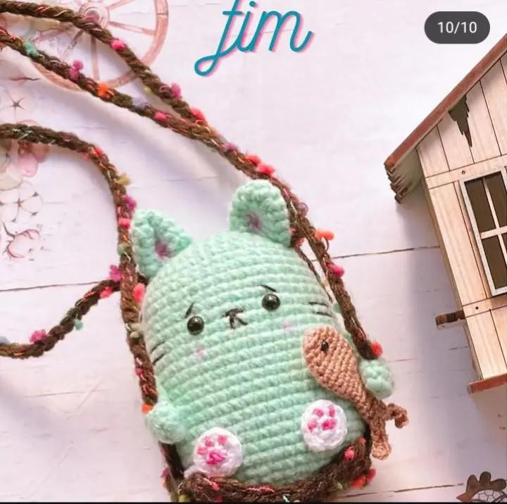 Receita de Amigurumi: Gatinho Verde com Peixe em Balanço