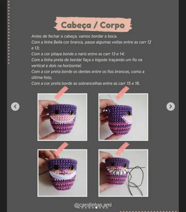 Receita de Amigurumi: Gato Risonho de Alice em Crochê