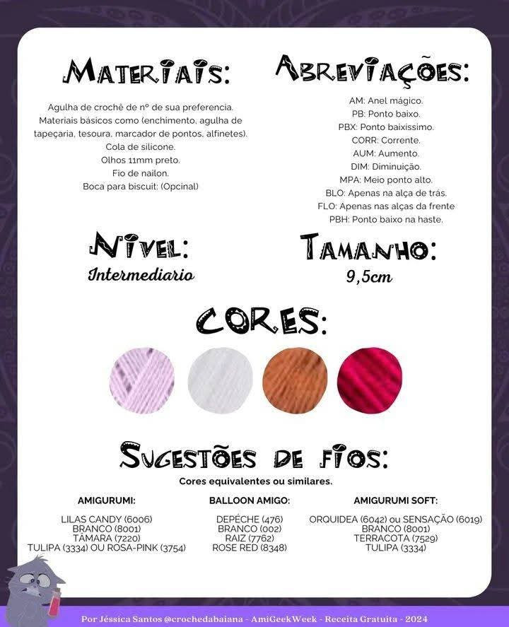 Receita de Amigurumi Gratuita: Gato Rosa com Cachecol
