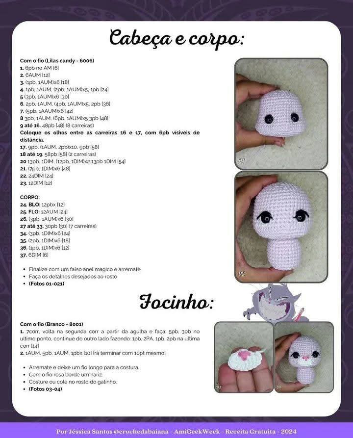 Receita de Amigurumi Gratuita: Gato Rosa com Cachecol