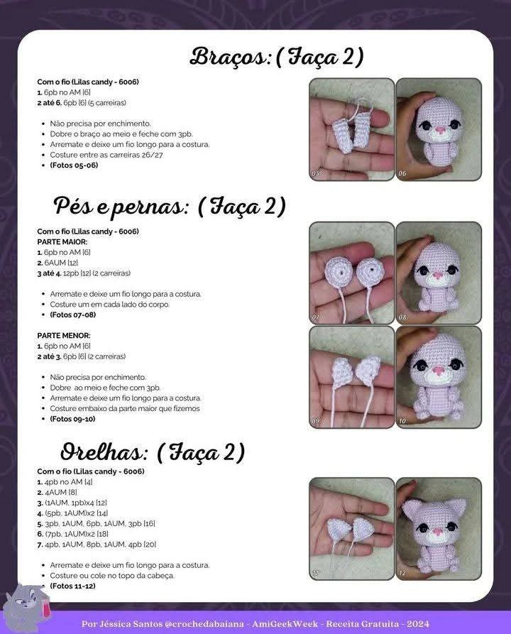 Receita de Amigurumi Gratuita: Gato Rosa com Cachecol