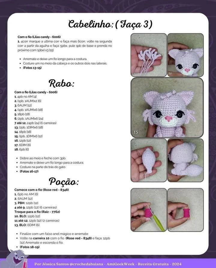 Receita de Amigurumi Gratuita: Gato Rosa com Cachecol