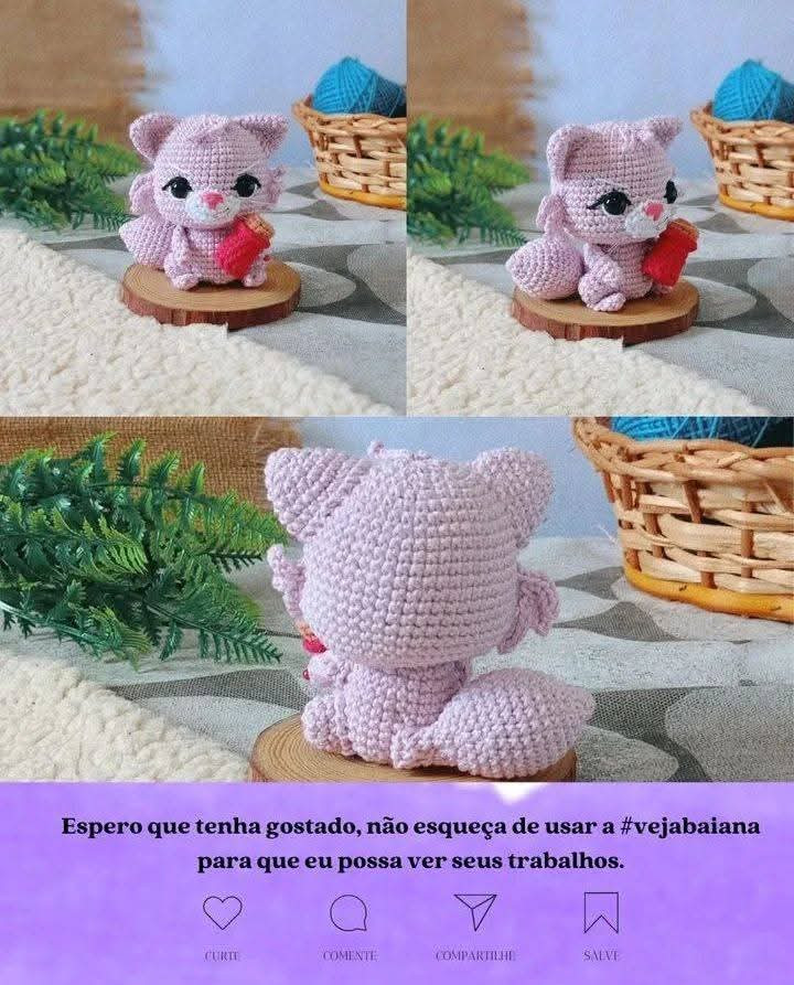Receita de Amigurumi Gratuita: Gato Rosa com Cachecol