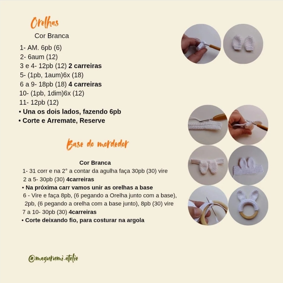 Receita de Amigurumi: Kit Cenoura e Orelha de Coelho para Bebês