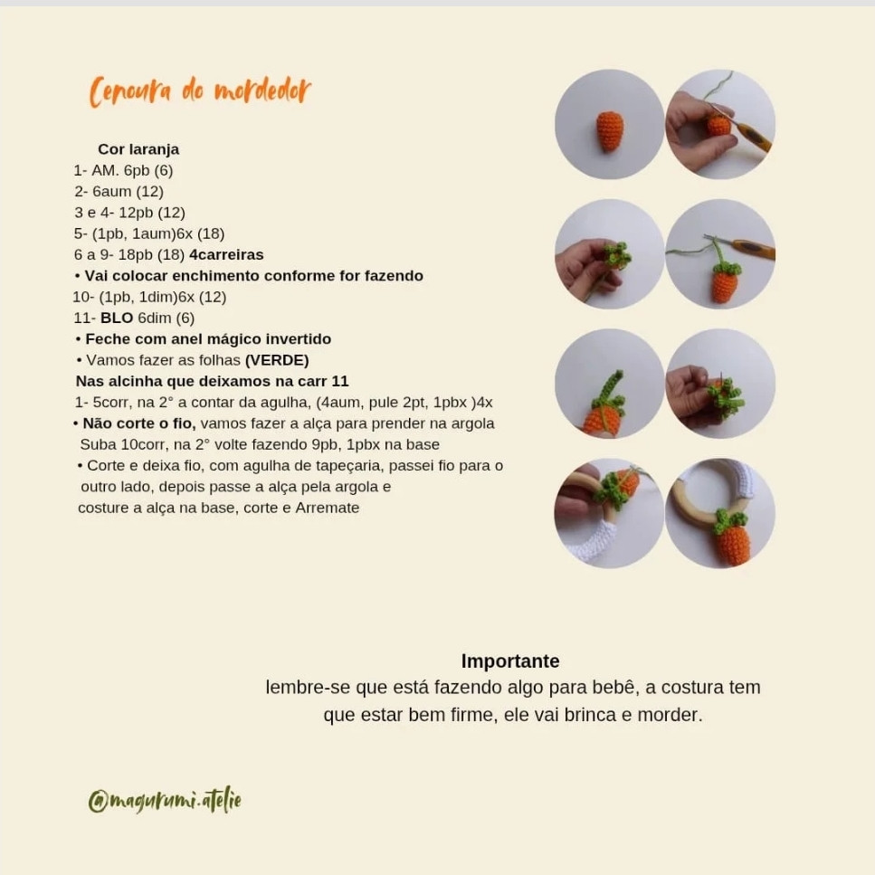 Receita de Amigurumi: Kit Cenoura e Orelha de Coelho para Bebês