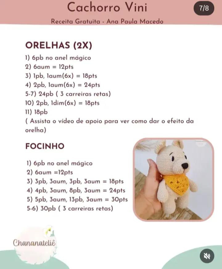 Receita de Amigurumi: Ursinho de Crochê com Lenço Amarelo