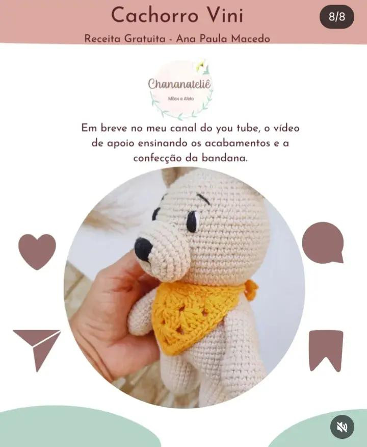 Receita de Amigurumi: Ursinho de Crochê com Lenço Amarelo