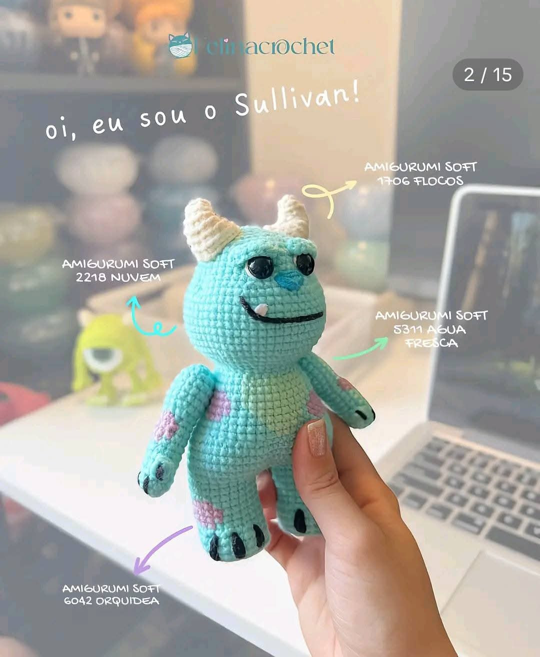 Receita de Crochê do Monstro Azul com Instruções Detalhadas