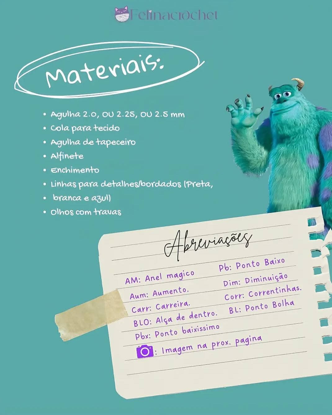 Receita de Crochê do Monstro Azul com Instruções Detalhadas