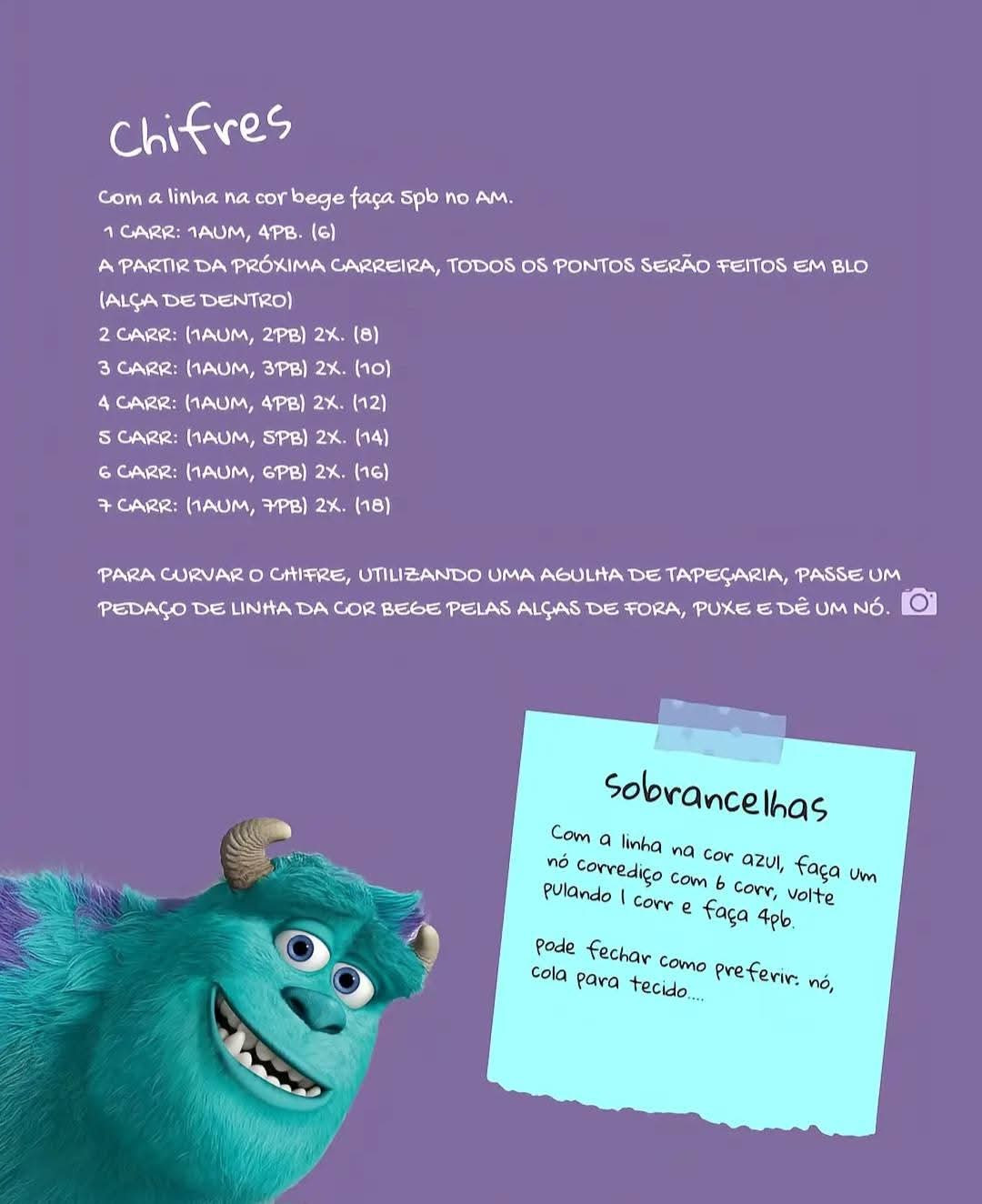 Receita de Crochê do Monstro Azul com Instruções Detalhadas