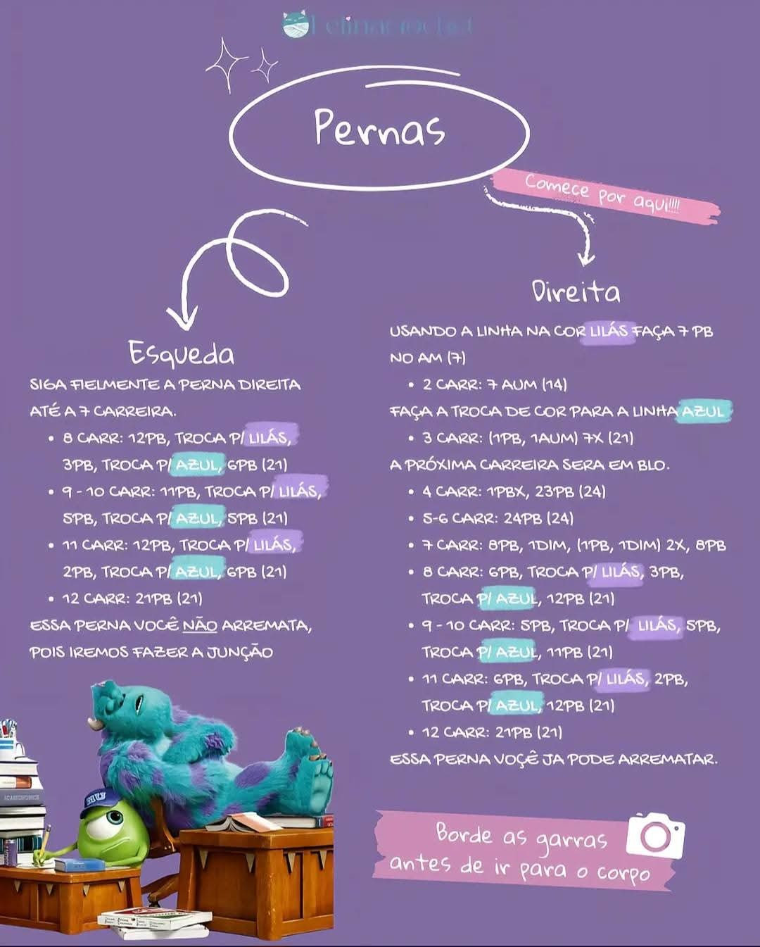 Receita de Crochê do Monstro Azul com Instruções Detalhadas
