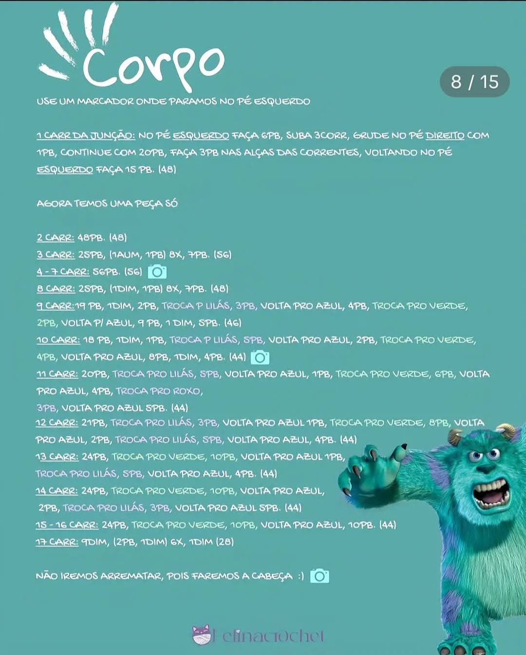Receita de Crochê do Monstro Azul com Instruções Detalhadas