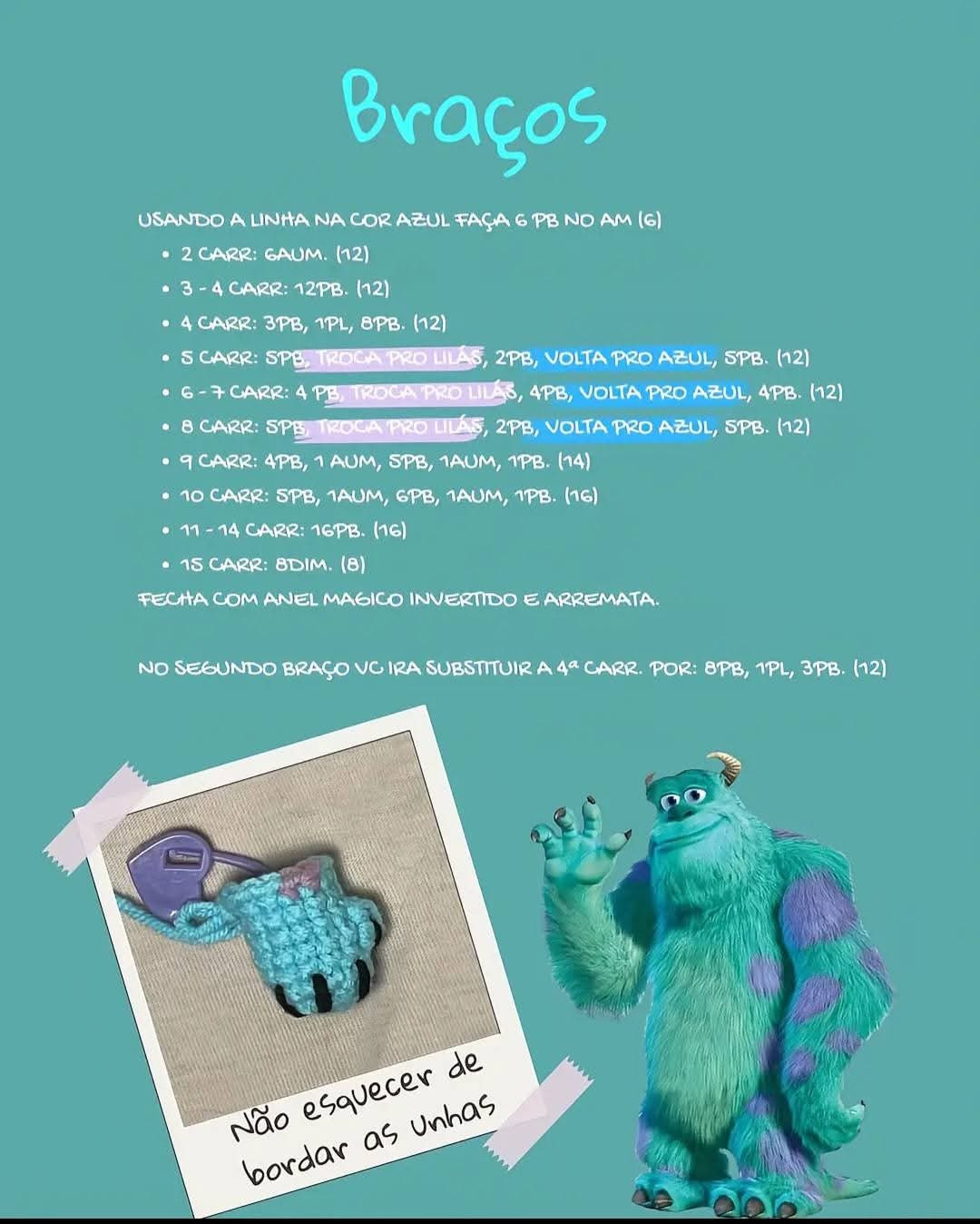 Receita de Crochê do Monstro Azul com Instruções Detalhadas