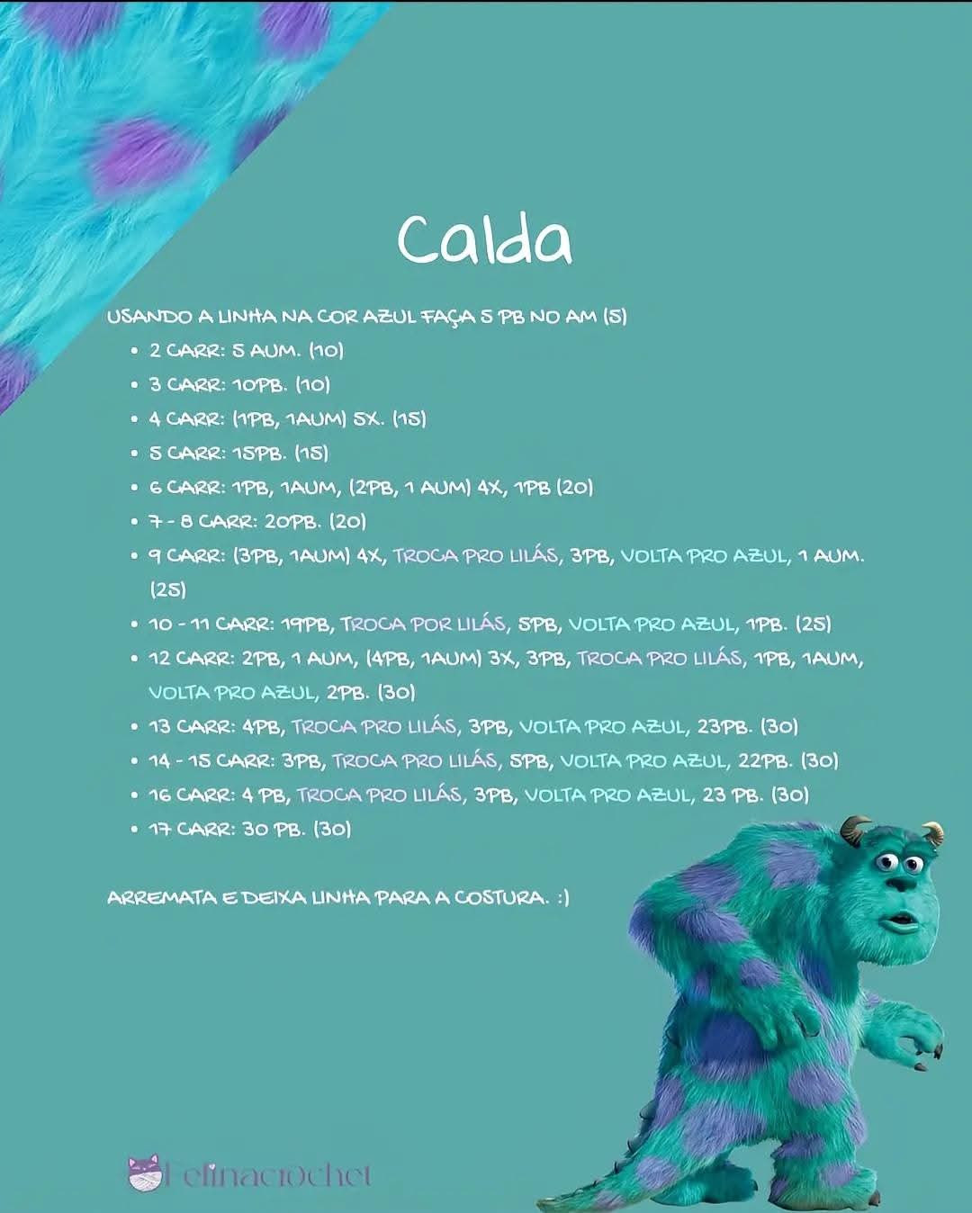Receita de Crochê do Monstro Azul com Instruções Detalhadas