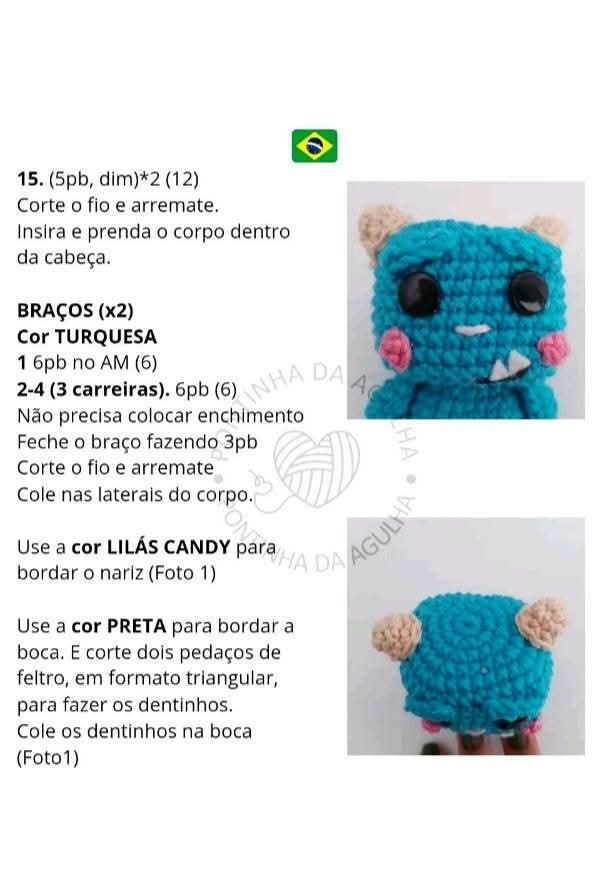 Receita Grátis: Amigurumi Monstrinho Azul Dễ Thương