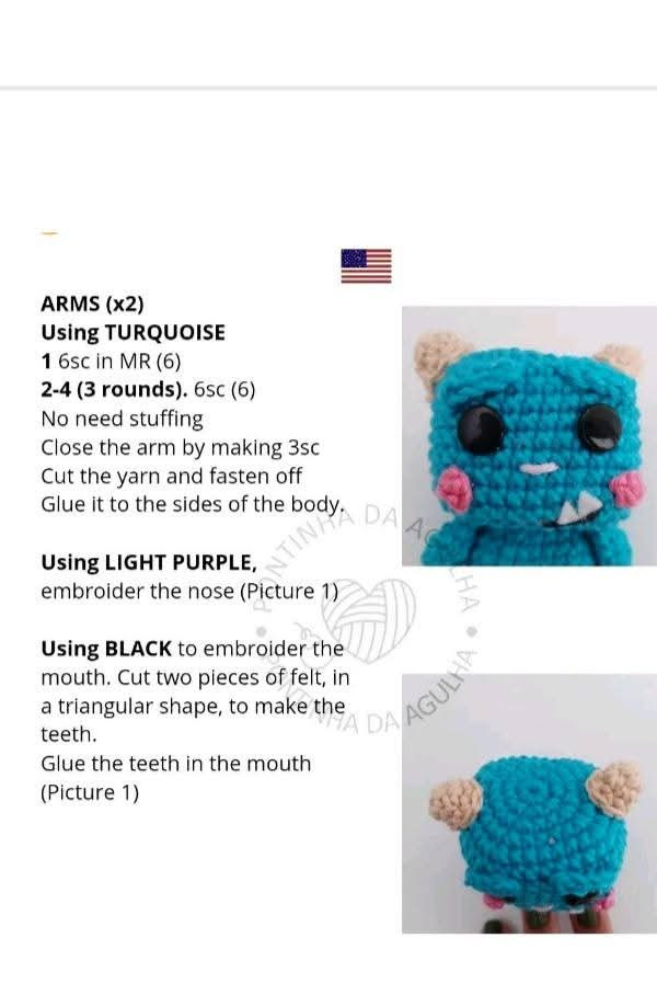 Receita Grátis: Amigurumi Monstrinho Azul Dễ Thương